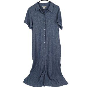 C&C California Womens Linen Blend Chambray Button-Front Dress Blue XL 48"